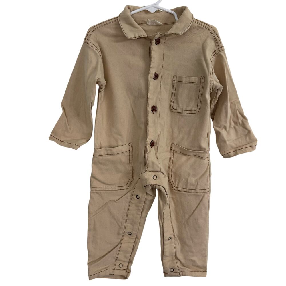 Tullabee Tan Beige Romper Jumpsuit Boilersuit Size 12-18 Months